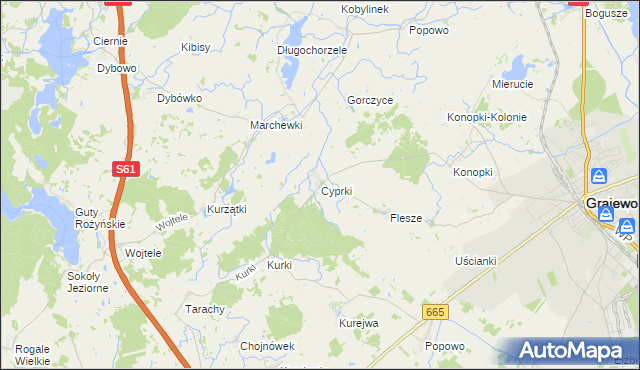 mapa Cyprki, Cyprki na mapie Targeo