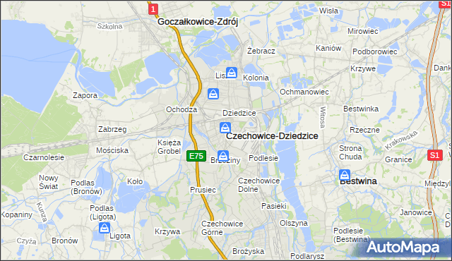 mapa Czechowic-Dziedzic, Czechowice-Dziedzice na mapie Targeo