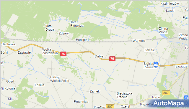 mapa Dąbie gmina Łuków, Dąbie gmina Łuków na mapie Targeo