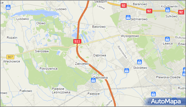 mapa Dąbrowa gmina Dopiewo, Dąbrowa gmina Dopiewo na mapie Targeo