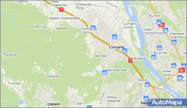 mapa Dąbrowa gmina Łomianki, Dąbrowa gmina Łomianki na mapie Targeo