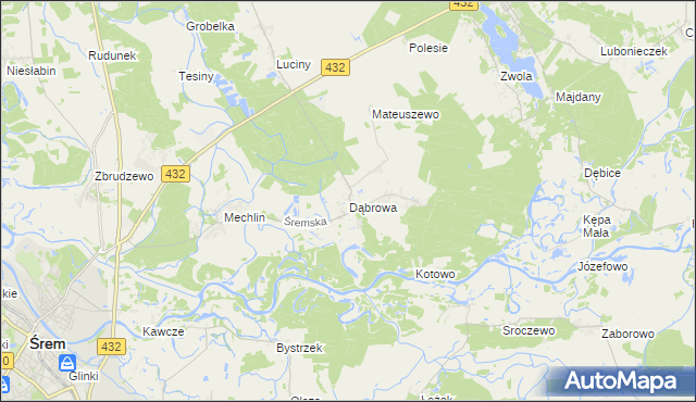 mapa Dąbrowa gmina Śrem, Dąbrowa gmina Śrem na mapie Targeo