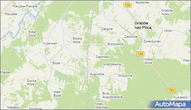 mapa Dąbrówki gmina Grabów nad Pilicą, Dąbrówki gmina Grabów nad Pilicą na mapie Targeo