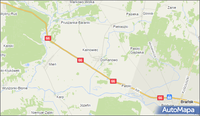 mapa Domanowo gmina Brańsk, Domanowo gmina Brańsk na mapie Targeo