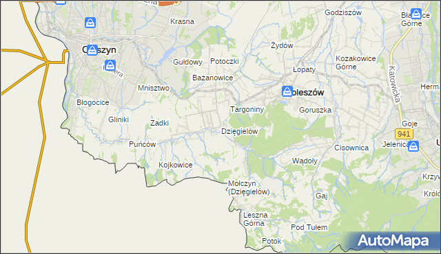 mapa Dzięgielów, Dzięgielów na mapie Targeo