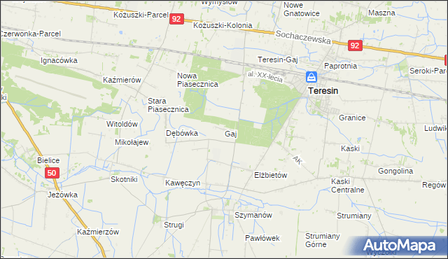 mapa Gaj gmina Teresin, Gaj gmina Teresin na mapie Targeo