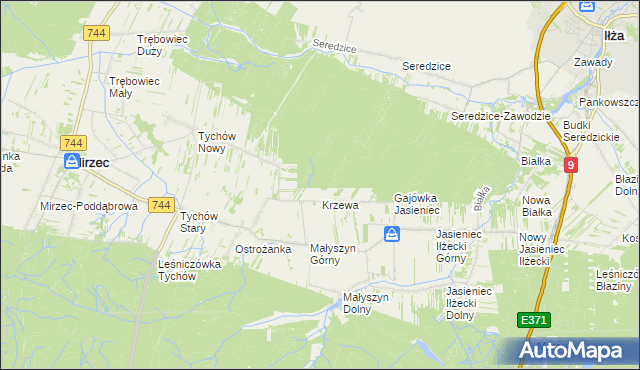mapa Gajówka Krzewa, Gajówka Krzewa na mapie Targeo