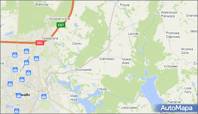 mapa Gielniewo, Gielniewo na mapie Targeo