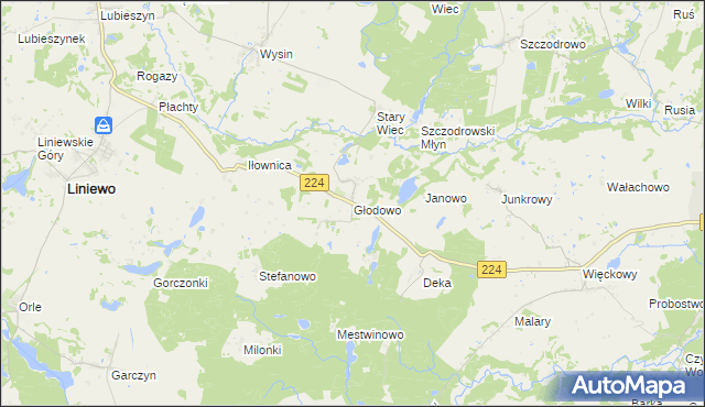 mapa Głodowo gmina Liniewo, Głodowo gmina Liniewo na mapie Targeo