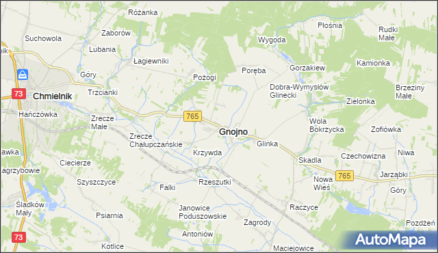 mapa Gnojno powiat buski, Gnojno powiat buski na mapie Targeo