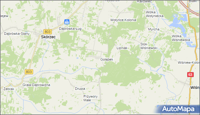 mapa Gołąbek gmina Skórzec, Gołąbek gmina Skórzec na mapie Targeo