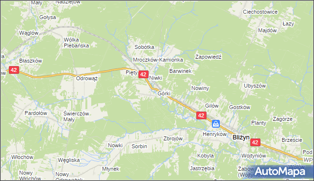 mapa Górki gmina Bliżyn, Górki gmina Bliżyn na mapie Targeo