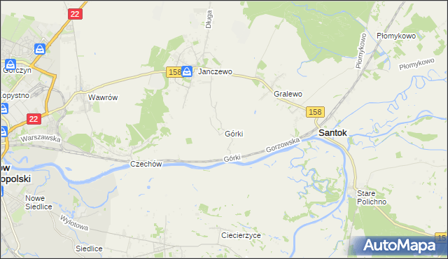 mapa Górki gmina Santok, Górki gmina Santok na mapie Targeo