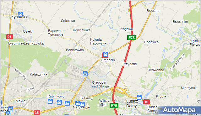 mapa Grębocin gmina Lubicz, Grębocin gmina Lubicz na mapie Targeo