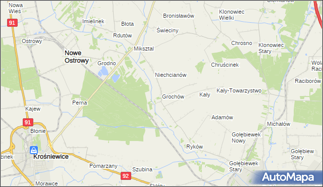 mapa Grochów gmina Nowe Ostrowy, Grochów gmina Nowe Ostrowy na mapie Targeo