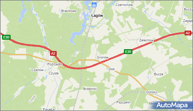 mapa Gronów gmina Łagów, Gronów gmina Łagów na mapie Targeo