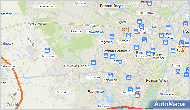 mapa Grunwald gmina Poznań, Grunwald gmina Poznań na mapie Targeo