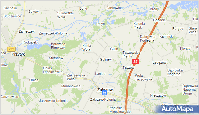 mapa Gulinek, Gulinek na mapie Targeo