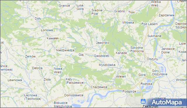 mapa Gwoździec gmina Zakliczyn, Gwoździec gmina Zakliczyn na mapie Targeo