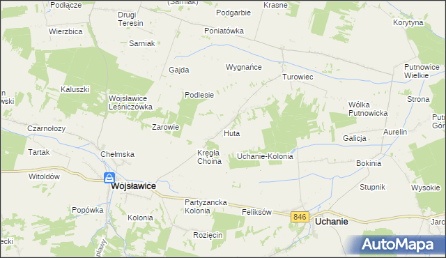 mapa Huta gmina Wojsławice, Huta gmina Wojsławice na mapie Targeo