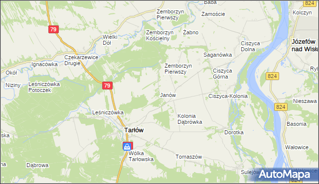 mapa Janów gmina Tarłów, Janów gmina Tarłów na mapie Targeo