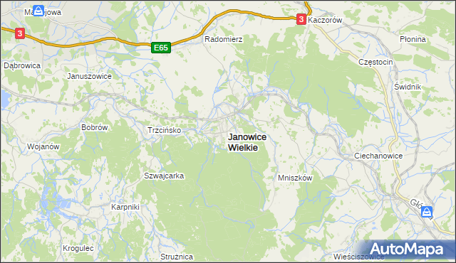 mapa Janowice Wielkie, Janowice Wielkie na mapie Targeo