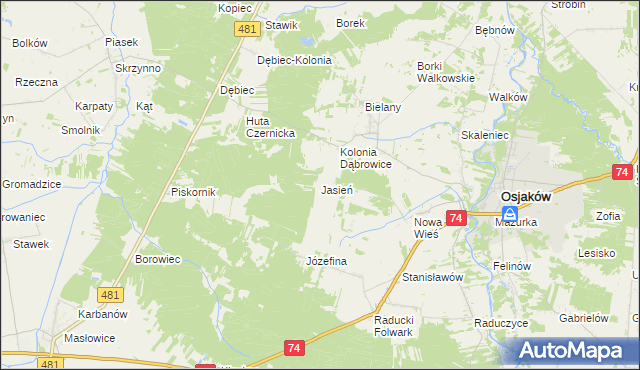 mapa Jasień gmina Osjaków, Jasień gmina Osjaków na mapie Targeo