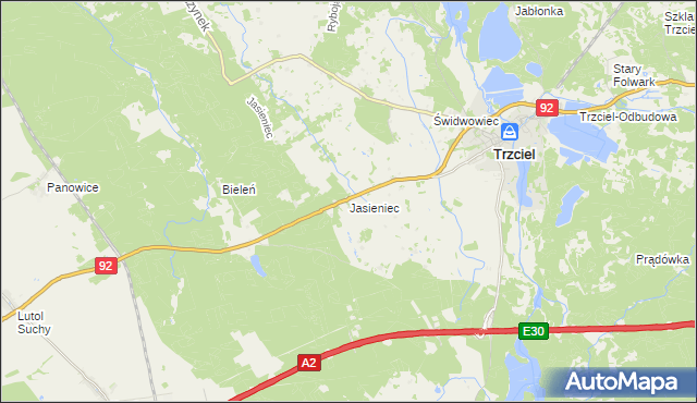 mapa Jasieniec gmina Trzciel, Jasieniec gmina Trzciel na mapie Targeo