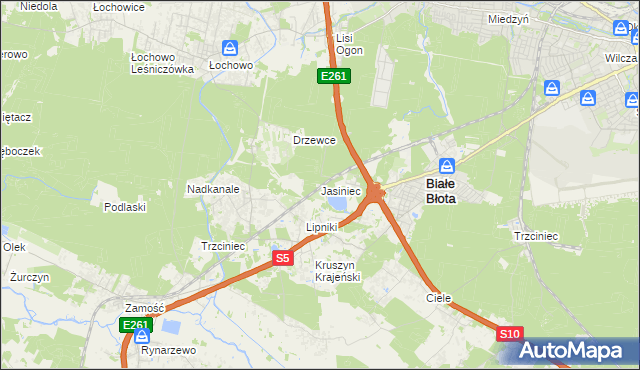 mapa Jasiniec gmina Białe Błota, Jasiniec gmina Białe Błota na mapie Targeo