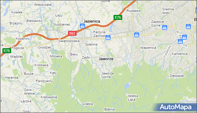 mapa Jaworze powiat bielski, Jaworze powiat bielski na mapie Targeo