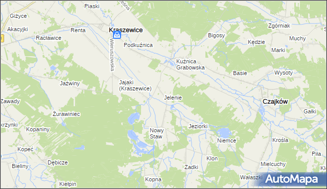 mapa Jelenie gmina Kraszewice, Jelenie gmina Kraszewice na mapie Targeo