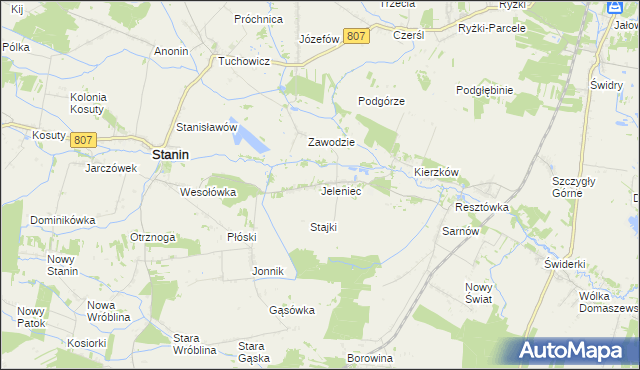 mapa Jeleniec gmina Stanin, Jeleniec gmina Stanin na mapie Targeo