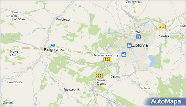 mapa Jerzmanice-Zdrój, Jerzmanice-Zdrój na mapie Targeo