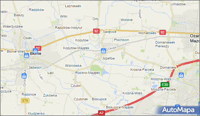 mapa Józefów gmina Ożarów Mazowiecki, Józefów gmina Ożarów Mazowiecki na mapie Targeo