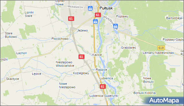 mapa Kacice gmina Pułtusk, Kacice gmina Pułtusk na mapie Targeo