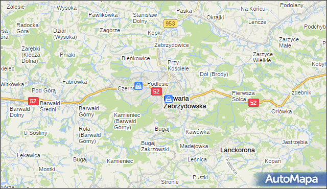 mapa Kalwaria Zebrzydowska, Kalwaria Zebrzydowska na mapie Targeo