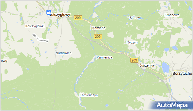 mapa Kamienica gmina Borzytuchom, Kamienica gmina Borzytuchom na mapie Targeo