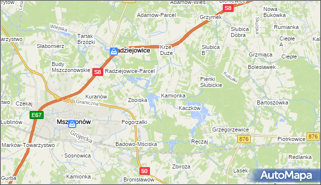 mapa Kamionka gmina Radziejowice, Kamionka gmina Radziejowice na mapie Targeo