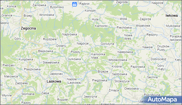 mapa Kamionka Mała gmina Laskowa, Kamionka Mała gmina Laskowa na mapie Targeo