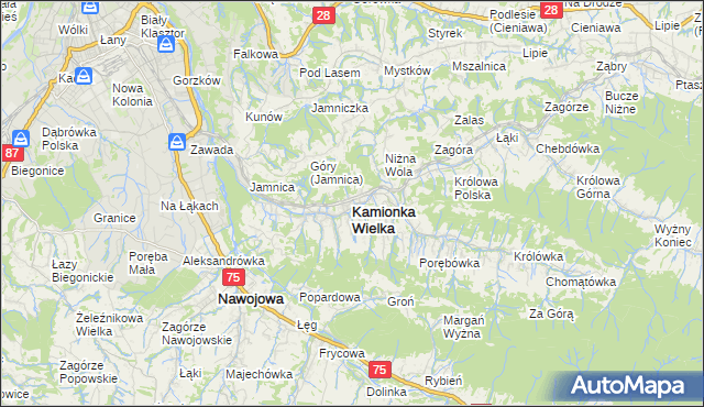 mapa Kamionka Wielka, Kamionka Wielka na mapie Targeo