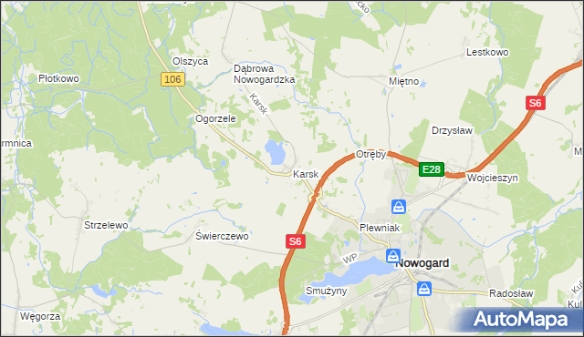 mapa Karsk gmina Nowogard, Karsk gmina Nowogard na mapie Targeo