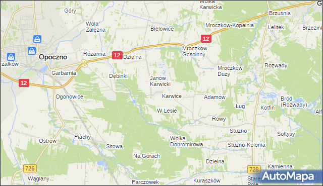 mapa Karwice gmina Opoczno, Karwice gmina Opoczno na mapie Targeo