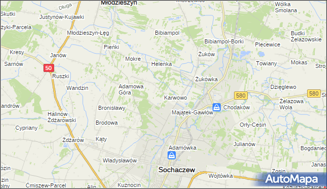 mapa Karwowo gmina Sochaczew, Karwowo gmina Sochaczew na mapie Targeo