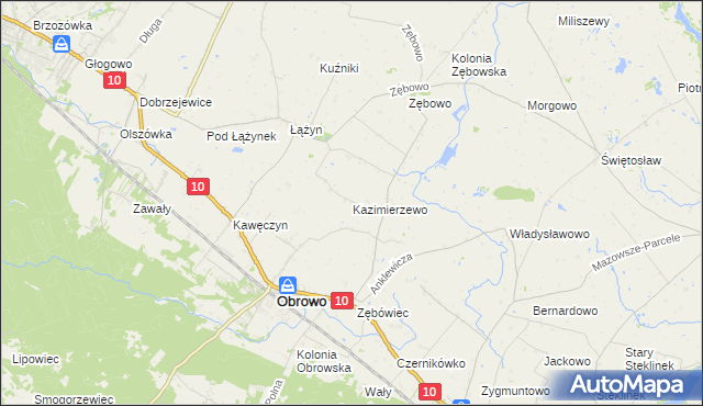 mapa Kazimierzewo gmina Obrowo, Kazimierzewo gmina Obrowo na mapie Targeo