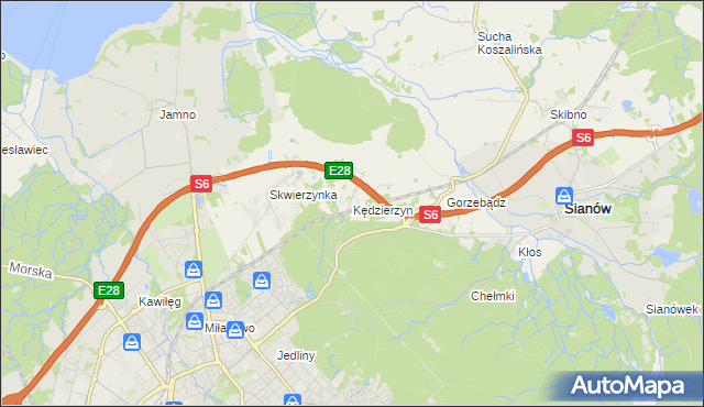 mapa Kędzierzyn gmina Sianów, Kędzierzyn gmina Sianów na mapie Targeo