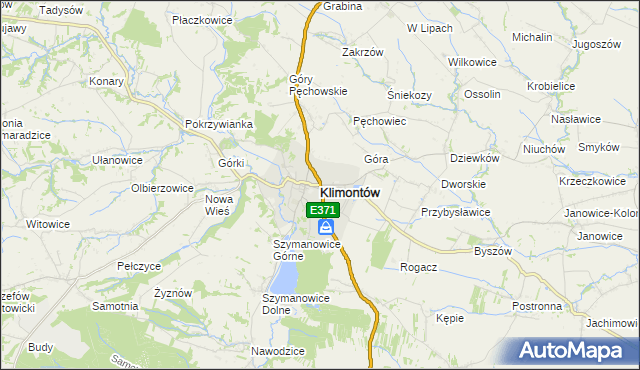 mapa Klimontów powiat sandomierski, Klimontów powiat sandomierski na mapie Targeo