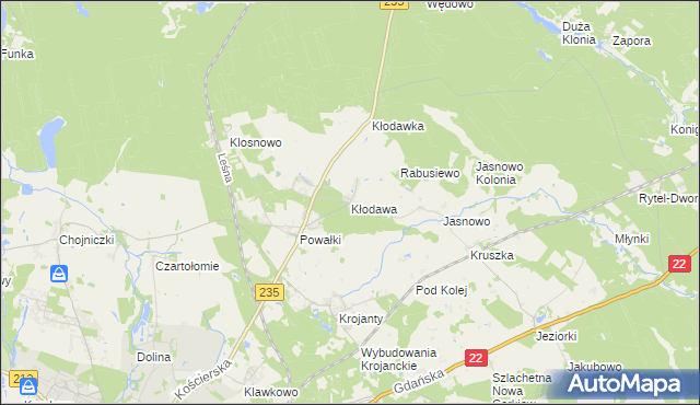 mapa Kłodawa gmina Chojnice, Kłodawa gmina Chojnice na mapie Targeo