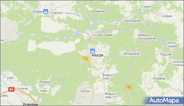 mapa Klucze powiat olkuski, Klucze powiat olkuski na mapie Targeo