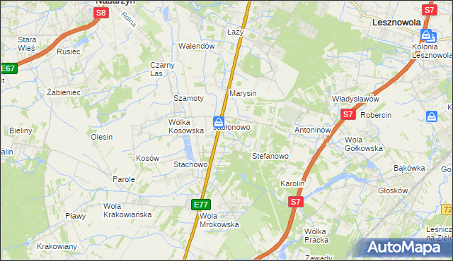 mapa Kolonia Warszawska gmina Lesznowola, Kolonia Warszawska gmina Lesznowola na mapie Targeo