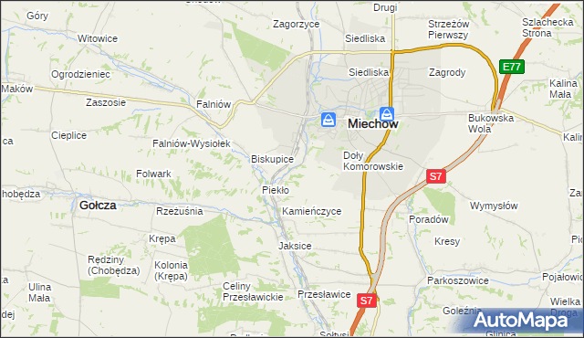 mapa Komorów gmina Miechów, Komorów gmina Miechów na mapie Targeo